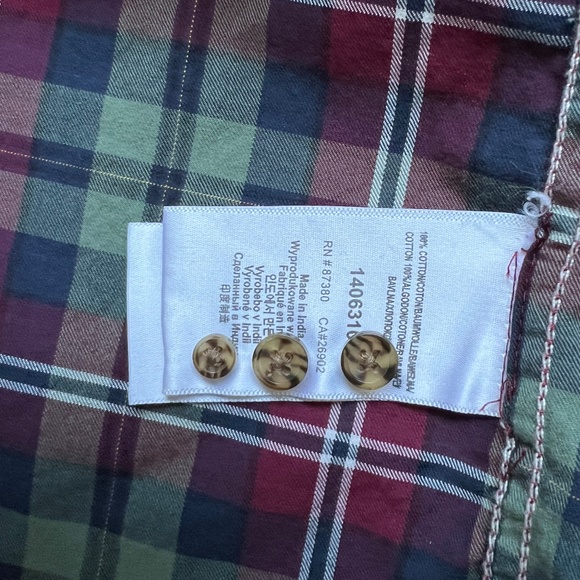 Burton -  Burgundy and Kaki Checkered Long Sleeve Button Down Shirt - Picture 8 of 10